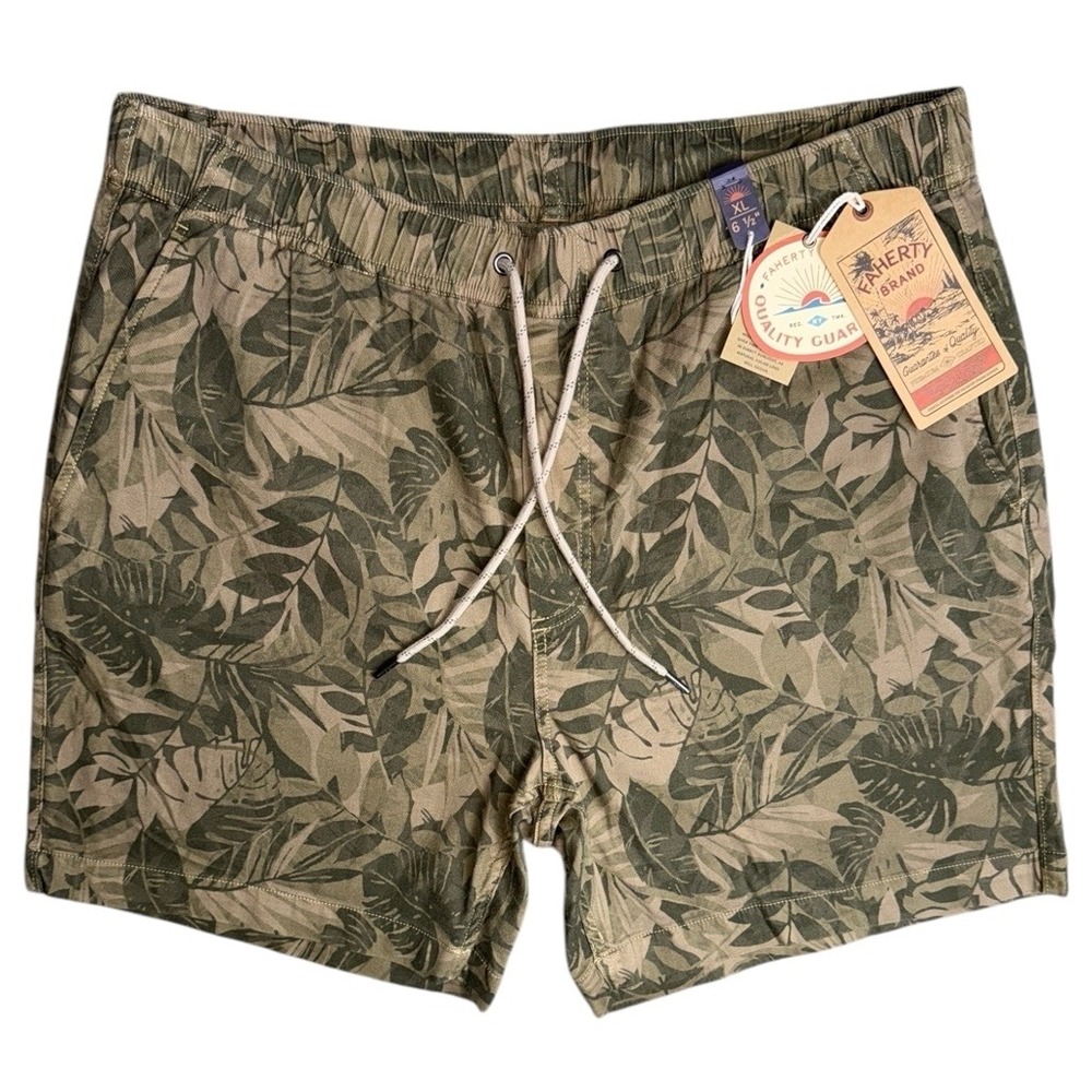 Faherty Mens XL‎ Essential Drawstring Olive Green Organic Stretch Shorts